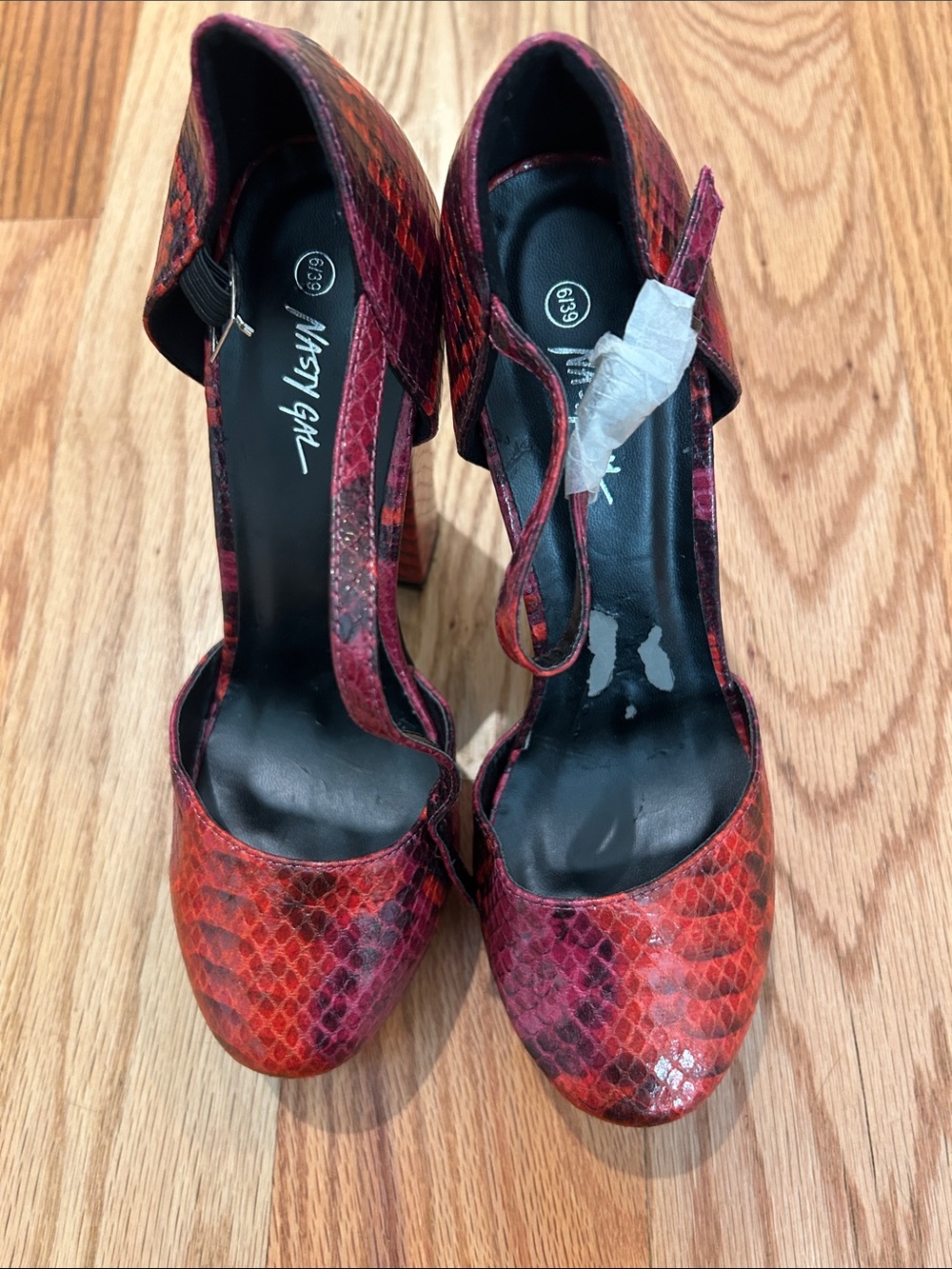 Nasty Gal Red Snake-Print Mary Jane Platform Heels